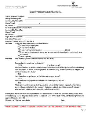 Request for Continuing IRB Approval