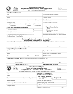 Indiana Neighborhood Assistance Credit Application