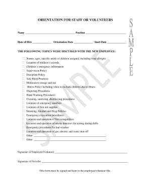 Childcare Staff Orientation Form