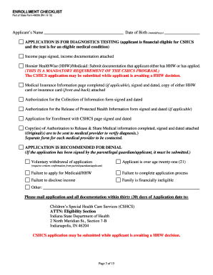 Indiana CSHCS Enrollment Application