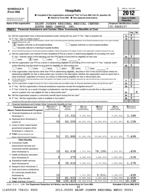 Schedule H Form 990 Hospitals 2012