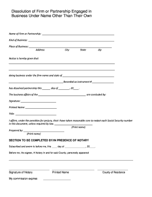 Dissolution of Firm or Partnership Notice