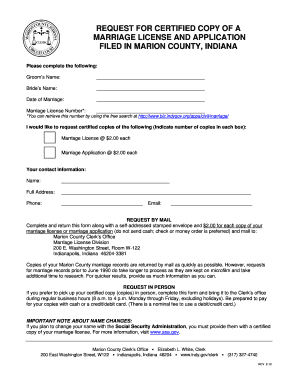 Marriage License Certified Copy Request