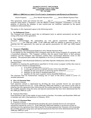 2008 Pay 2009 Installment Tax Payment Agreement for Homestead Property