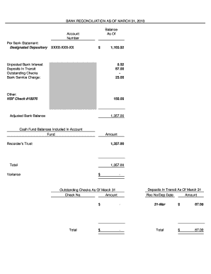 Bank Reconciliation Form