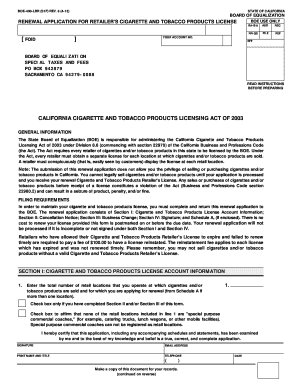 California Cigarette and Tobacco Products License Renewal