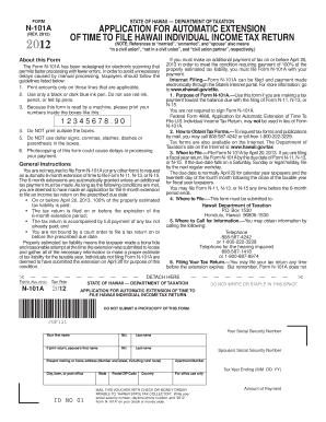 Hawaii N-101A Tax Extension Form