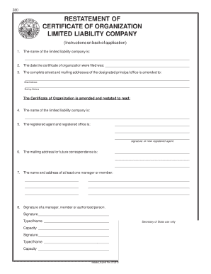 Restatement of Certificate of Organization