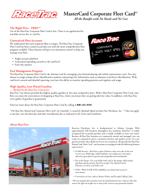 RaceTrac MasterCard Corporate Fleet Card Application