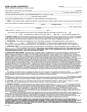 North Carolina Sublease Agreement