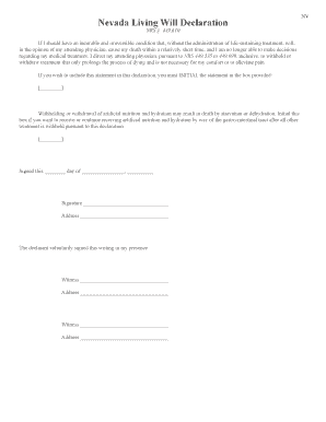 Nevada Living Will and Durable Power of Attorney for Healthcare