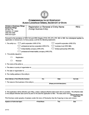 Kentucky Business Entity Registration or Renewal Form