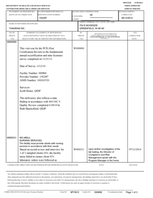 CMS-2567 Statement of Deficiencies and Plan of Correction