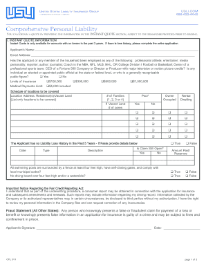 US Personal Liability Insurance Application