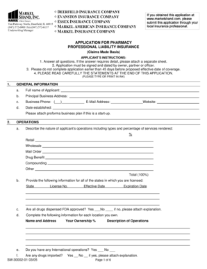 Pharmacy Professional Liability Insurance Application