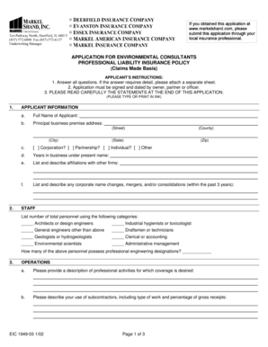 Environmental Consultants Professional Liability Insurance Application