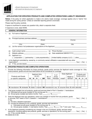 Application for Specified Products and Completed Operations Liability Insurance