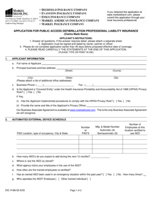 Public Access Defibrillator Professional Liability Insurance Application