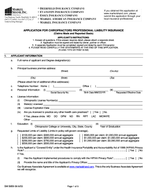 Chiropractors Professional Liability Insurance Application