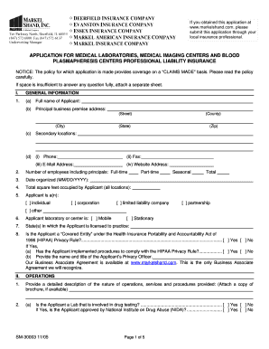 Medical Laboratories Professional Liability Insurance Application