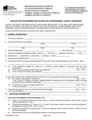 Application for IT Professional Liability Insurance