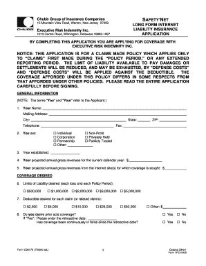 Chubb Internet Liability Insurance Application