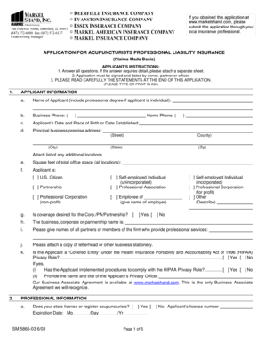 Acupuncturists Professional Liability Insurance Application