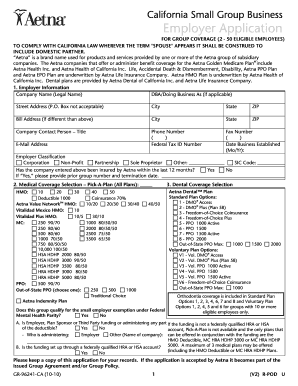 California Small Group Business Employer Application