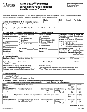 Aetna VisionSM Preferred Enrollment Form