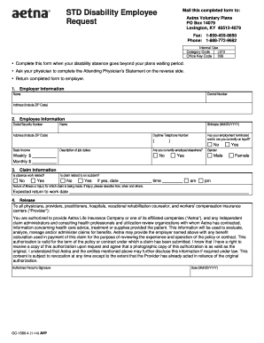Aetna STD Disability Claim Form