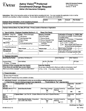 Aetna VisionSM Preferred Enrollment Form