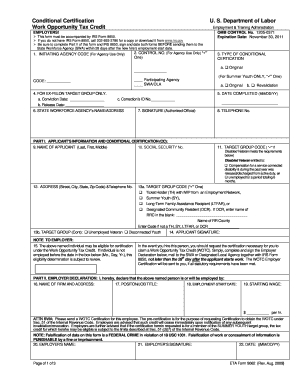 US Work Opportunity Tax Credit Conditional Certification Form