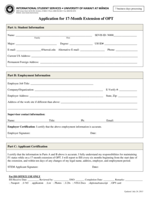 Application for 17-Month Extension of OPT