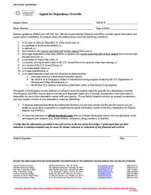 Appeal for Dependency Override Form
