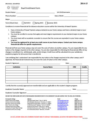 University of Hawaii Dual Enrollment Financial Aid Form