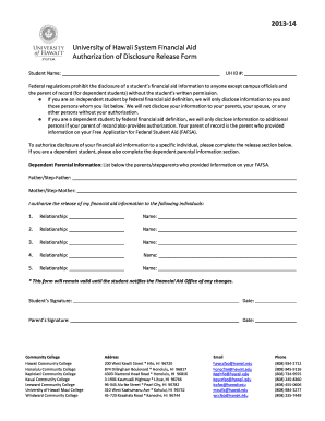 University of Hawaii Financial Aid Disclosure Authorization Form