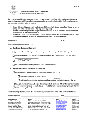 University of Hawaii Ability-to-Benefit Verification Form