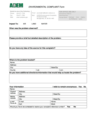 Alabama Environmental Complaint Form