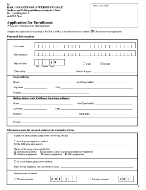 University of Graz Application for Enrollment