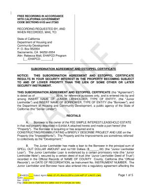 Trf sample with answer - Sample Subordination Agreement - California Department of bb - hcd ca