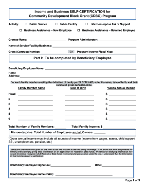 Income and Business Self-Certification for CDBG Program