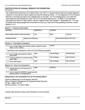 California Annual Service Fee Exemption Form