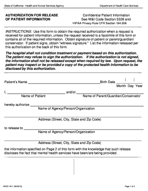 California HIPAA Patient Information Release Authorization