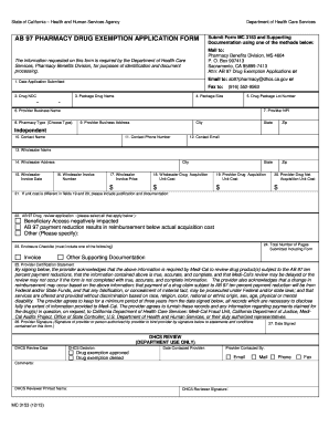 California AB 97 Pharmacy Drug Exemption Application