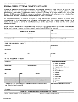 California Criminal Record Approval Transfer Notification