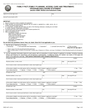 California Family PACT Provider Disclosure Statement