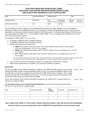 California QMB SLMB QI-1 Medicare Application