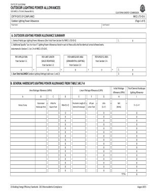 California Outdoor Lighting Power Allowances Certificate