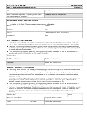 Certificate of Acceptance for Air Economizer Controls