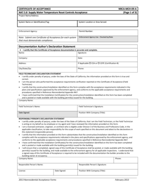 Certificate of Acceptance for Water Temperature Reset Controls